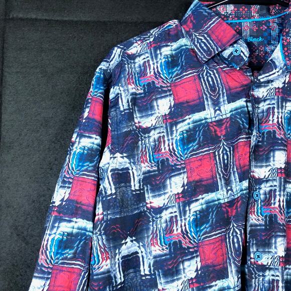 Luchiano Visconti Mens Shirt Red Blue Illusion Geometric Long Sleeve Larges - Picture 3 of 12